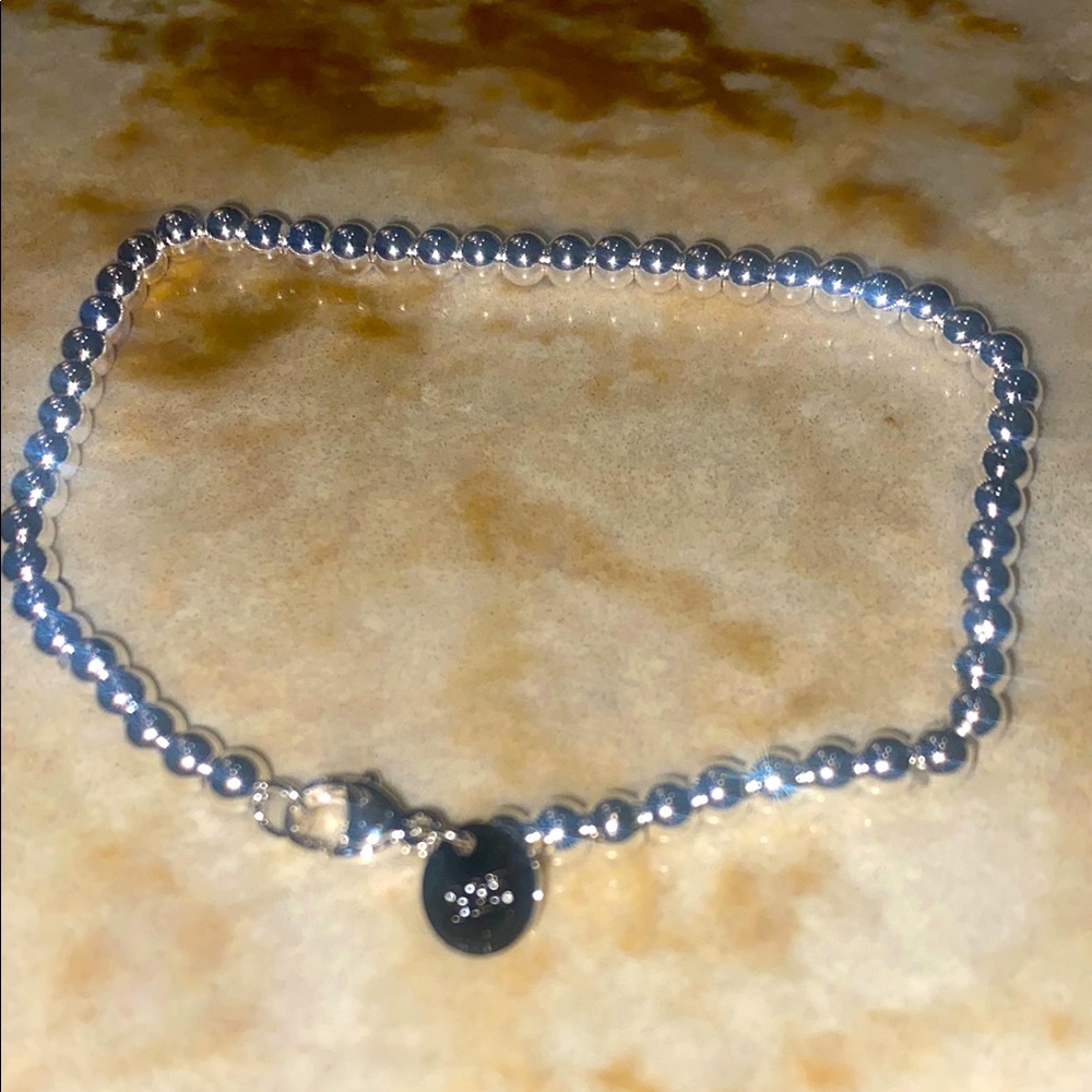 Silver Beaded Women's Bracelet with Charm